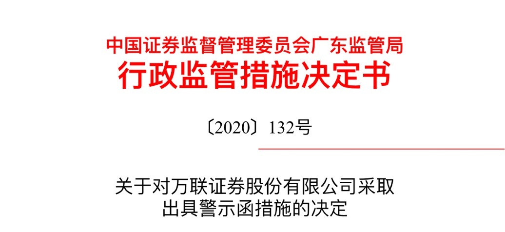 万联证券国庆前收警示函 被要求切实整改(图1)